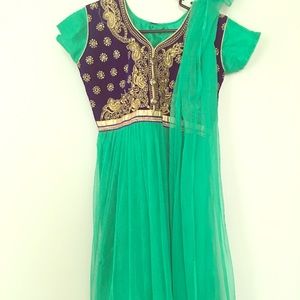 Green and blue anarkali